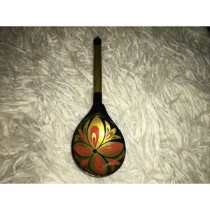 Vintage Russian Khokhloma Wooden Hand Painted Lacquer Spoon‎ Soviet USSR